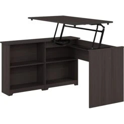 Bush Furniture Cabot 37-42"H Corner Adjustable Standing 3-Position Desk With Shelves, Heather Gray (WC31716)