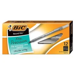 BIC Round Stic Ballpoint Pen, Fine Point, 0.8mm, Black Ink, Dozen (20129/GSF11BK)