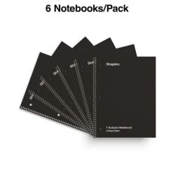 Staples 1-Subject Notebook, 8" X 10.5", College Ruled, 70 Sheets, Black, 6/Pack (TR58374) -Office Supplies Shop 2FA1014A CEE6 458D 83C29F8BDA50EA7D sc7