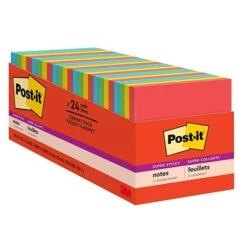 Post-it® Super Sticky Notes, 3" X 3", Playful Primaries Collection, 70 Sheets/Pad, 24 Pads/Pack (654-24SSAN-CP)