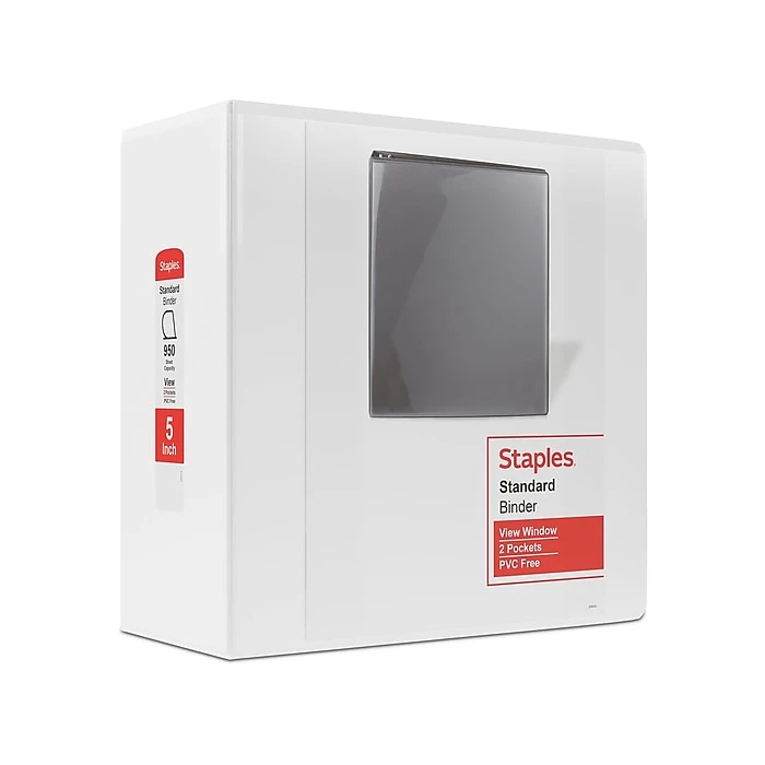 Staples Standard 5" 3-Ring View Binder, White (26360-CC) 3 Staples Standard 5" 3-Ring View Binder, White (26360-CC)