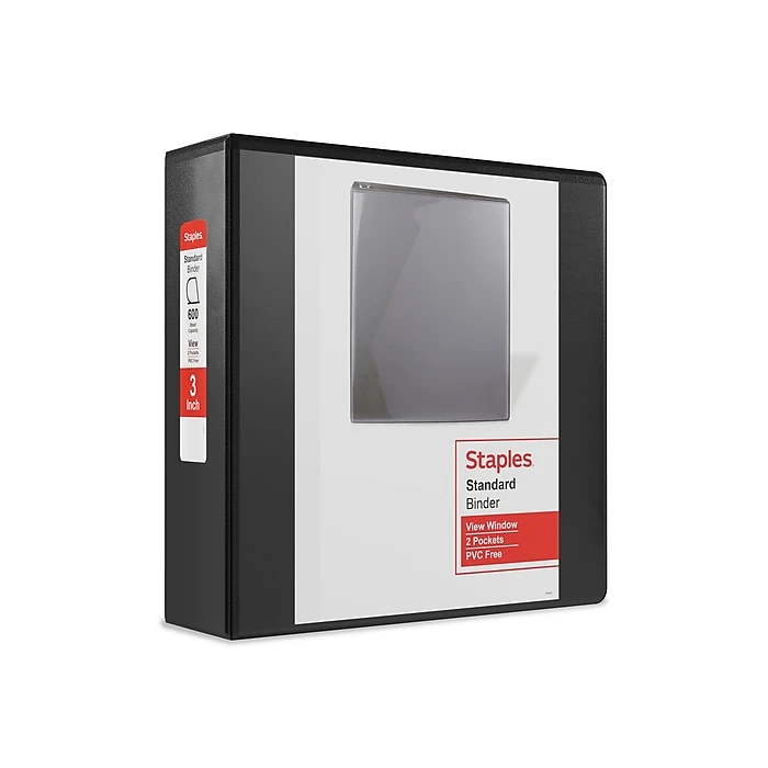Staples Standard 3" 3-Ring View Binder, Black (26449-CC) 3 Staples Standard 3" 3-Ring View Binder, Black (26449-CC)