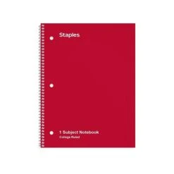 Staples 1-Subject Notebook, 8" X 10.5", College Ruled, 70 Sheets, Assorted Colors, 3/Pack (TR58375)