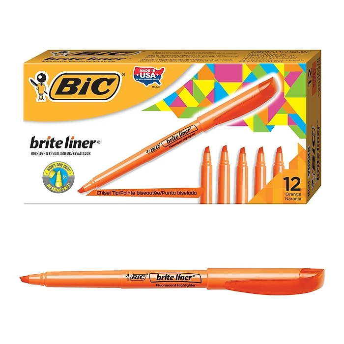 BIC Brite Liner Stick Highlighter, Chisel Tip, Orange, Dozen (90338/BL11OR) 3 BIC Brite Liner Stick Highlighter, Chisel Tip, Orange, Dozen (90338/BL11OR)