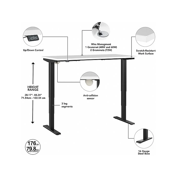 Bush Business Furniture Move 40 28"-48"H Electric Adjustable Standing Desk, White/Black (M4S7230WHBK) 5 Bush Business Furniture Move 40 28"-48"H Electric Adjustable Standing Desk, White/Black (M4S7230WHBK) - Image 3