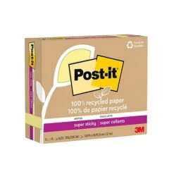 Post-it® 100% Recycled Paper Super Sticky Notes, Canary Yellow, 3 In X 5 In, 12 Pads/Pack, 70 Sheets/Pad (655R-12SSCY)