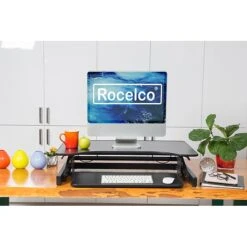 Rocelco 32" Height Adjustable Standing Desk Converter, Sit Stand Up Retractable Keyboard Riser, Black (R ADRB) -Office Supplies Shop BC7B3931 557F 4502 AC42756613082A16 sc7