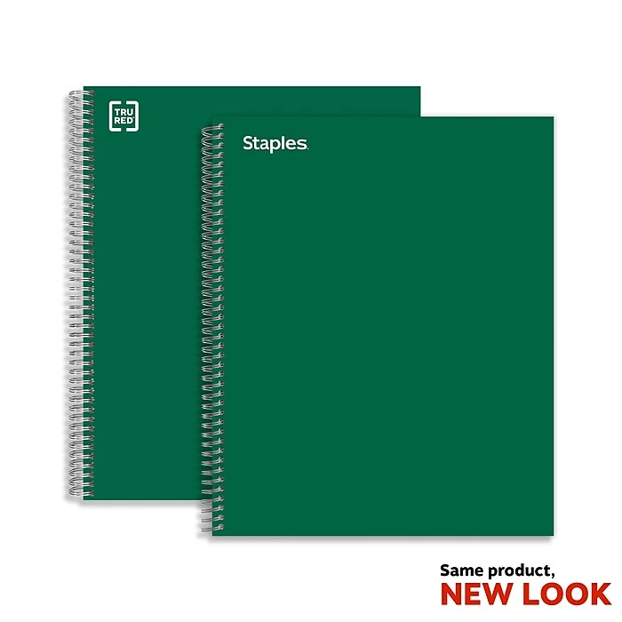 Staples Premium 3-Subject Notebook, 8.5" X 11", College Ruled, 138 Sheets, Green (TR58362) 3 Staples Premium 3-Subject Notebook, 8.5" X 11", College Ruled, 138 Sheets, Green (TR58362)