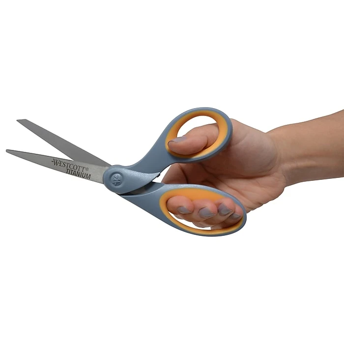 Westcott Titanium Bonded 8" Titanium Multi-Purpose/Heavy Duty Scissor, Sharp Tip, Gray/Yellow (13731) 5 Westcott Titanium Bonded 8" Titanium Multi-Purpose/Heavy Duty Scissor, Sharp Tip, Gray/Yellow (13731) - Image 3
