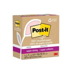 Post-it® 100% Recycled Paper Super Sticky Notes, 3 In X 3 In, Wanderlust Pastels Collection, 5 Pads/Pack, 70 Sheets/Pad