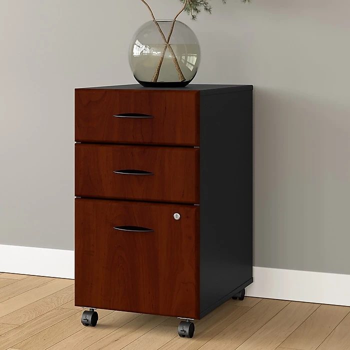 Bush Business Furniture Cubix 3 Drawer Mobile File Cabinet, Hansen Cherry/Galaxy (WC94453PSU) 4 Bush Business Furniture Cubix 3 Drawer Mobile File Cabinet, Hansen Cherry/Galaxy (WC94453PSU) - Image 2