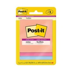 Post-it® Super Sticky Notes, 3" X 3", Summer Joy Collection, 45 Sheets/Pad, 3 Pads/Pack (3321-SSJOY)