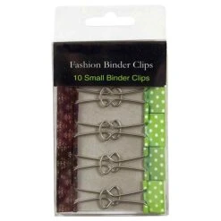 JAM Paper® Colorful Binder Clips, Small, 3/4 Inch, Green & White Polka Dots & Dark Brown Damask Binderclips, 10/Pack (336128838)