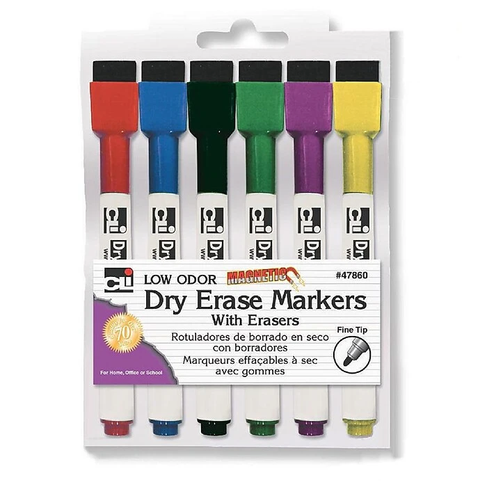 Charles Leonard Magnetic Dry Erase Markers W Eraser Assorted Colors, Fine Point, Bundle Of 6, 6/pk, Total Of 36 (CHL47860) 3 Charles Leonard Magnetic Dry Erase Markers W Eraser Assorted Colors, Fine Point, Bundle Of 6, 6/pk, Total Of 36 (CHL47860)