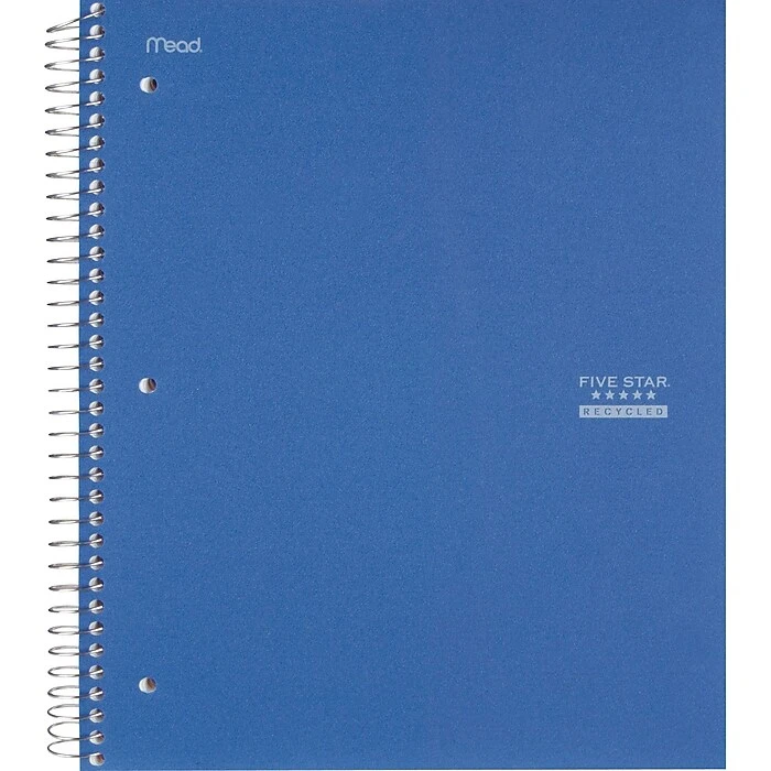 Five Star Recycled 1-Subject Notebook, 8 1/2" X 11", College Ruled, 100 Sheets, Assorted Colors (06148) 3 Five Star Recycled 1-Subject Notebook, 8 1/2" X 11", College Ruled, 100 Sheets, Assorted Colors (06148)