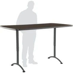 Iceberg Arc Adjustable Height Rectangular Conference Table, Walnut/Gray Legs, 30"-42"H X 72"W X 36"D