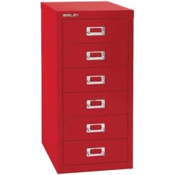 Bisley Six Drawer Steel Multidrawer File Cabinet, Red, Letter/A4 (MD6-RD)