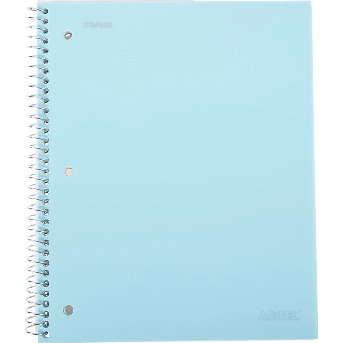 Staples® Accel, Durable Poly Cover 1 Subject Notebook, Wide Ruled, 8" X 10-1/2", Assorted 3 Staples® Accel, Durable Poly Cover 1 Subject Notebook, Wide Ruled, 8" X 10-1/2", Assorted