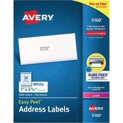 Avery Easy Peel Laser Address Labels, 1" X 2-5/8", White, 30 Labels/Sheet, 25 Sheets/Pack, 750 Labels/Pack (5260) 24 Avery Easy Peel Laser Address Labels, 1" X 2-5/8", White, 30 Labels/Sheet, 25 Sheets/Pack, 750 Labels/Pack (5260) -Office Supplies Shop s1129821 sc7