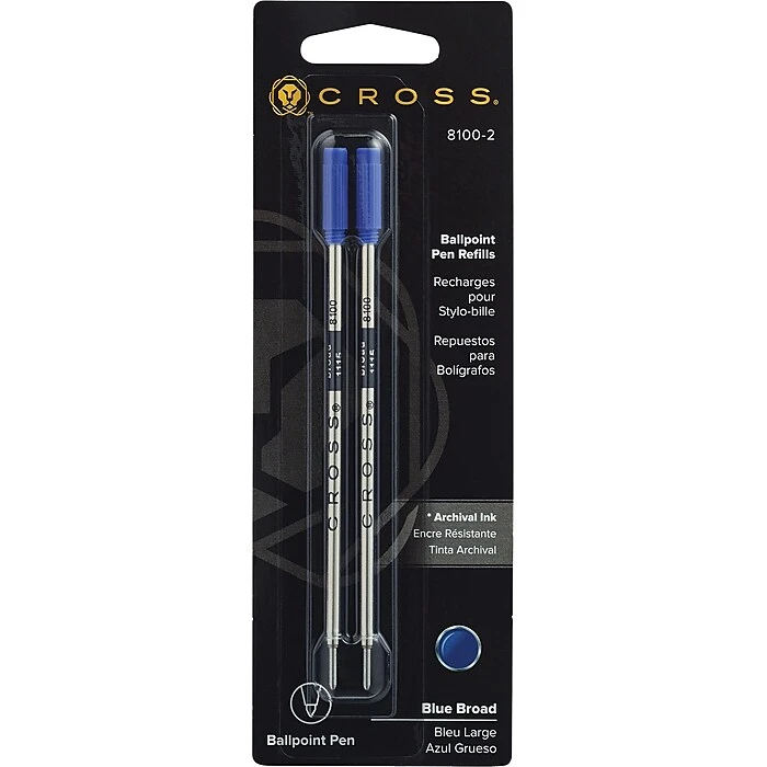 Cross® Cross Ballpoint Pen Refill, Broad Point, Blue Ink, 2/Pack (8100-2) 3 Cross® Cross Ballpoint Pen Refill, Broad Point, Blue Ink, 2/Pack (8100-2)