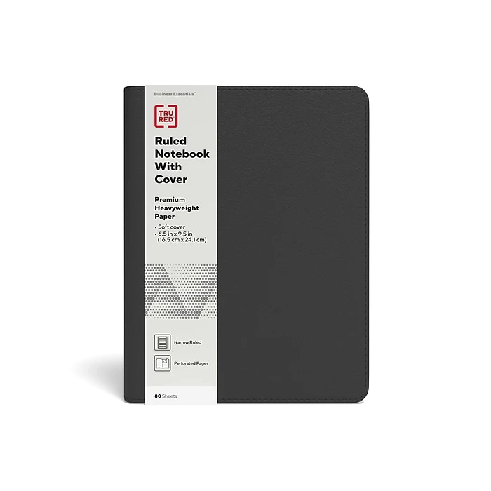 TRU RED™ Medium Folio Soft Cover Ruled Notebook, Black (TR54993) 3 TRU RED™ Medium Folio Soft Cover Ruled Notebook, Black (TR54993)
