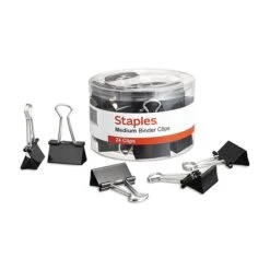 Staples 1.25" Binder Clips, Medium, Black, 24/Pack (10668-CC)