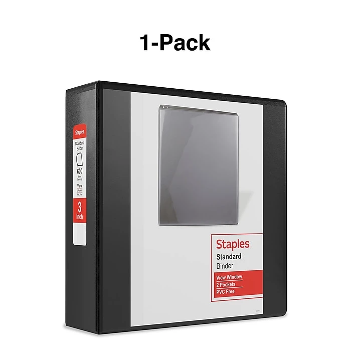 Staples Standard 3" 3-Ring View Binder, Black (26449-CC) 8 Staples Standard 3" 3-Ring View Binder, Black (26449-CC) - Image 6