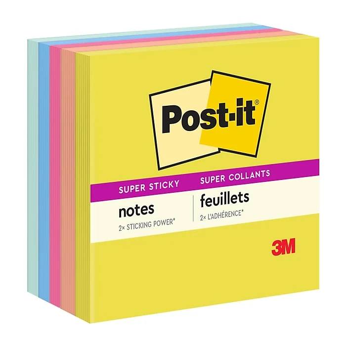 Post-it® Super Sticky Notes, 3" X 3", Summer Joy Collection, 90 Sheets/Pad, 5 Pads/Pack (654-5SSJOY) 3 Post-it® Super Sticky Notes, 3" X 3", Summer Joy Collection, 90 Sheets/Pad, 5 Pads/Pack (654-5SSJOY)