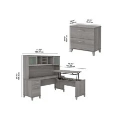 Bush Furniture Somerset 72"W 3-Position Sit To Stand L-Shaped Desk With Hutch And File Cabinet, Platinum Gray (SET016PG) -Office Supplies Shop sp101295704 sc7