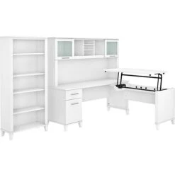 Bush Furniture Somerset 72"W 3-Position Sit To Stand L-Shaped Desk With Hutch And Bookcase, White (SET017WH)