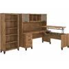 Bush Furniture Somerset Office Desk With 35"-41" Adjustable Return, Hutch, And Bookcase, Fresh Walnut (SET017FW)