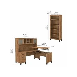 Bush Furniture Somerset Office Desk With 35"-41" Adjustable Return, Hutch, And Bookcase, Fresh Walnut (SET017FW) -Office Supplies Shop sp108409439 sc7