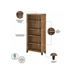 Bush Furniture Somerset Office Desk With 35"-41" Adjustable Return, Hutch, And Bookcase, Fresh Walnut (SET017FW) -Office Supplies Shop sp108409441 sc7