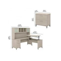 Bush Furniture Somerset Office Desk With 35"-41" Adjustable Return, Hutch, And File Cabinet, Sand Oak (SET016SO) -Office Supplies Shop sp108409508 sc7