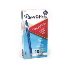 Paper Mate FlexGrip Elite Retractable Ballpoint Pen, Medium Point, Blue Ink, Dozen (85581)