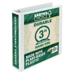 Samsill Earth’s Choice Biobased 3" 3-Ring View Binder, White (18987)