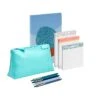 Poppin Elements Notebook With Accessory Pouch, Writing Pads, And 4 Pens, 5.8" X 8.3", Line Ruled, 48 Sheets, Sky (108719)