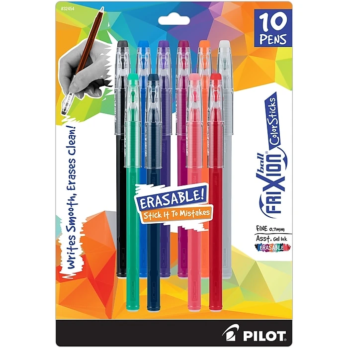 Pilot FriXion Ball ColorSticks Erasable Gel Pens, Fine Point, Assorted Ink, 10/Pack (32454) 3 Pilot FriXion Ball ColorSticks Erasable Gel Pens, Fine Point, Assorted Ink, 10/Pack (32454)