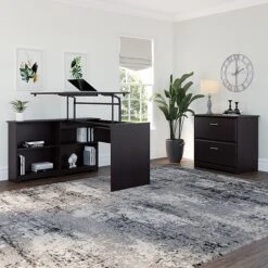 Bush Furniture Cabot 36"-42"H 3 Position Sit To Stand Corner Bookshelf Desk, Espresso Oak (WC31816) -Office Supplies Shop sp134252504 sc7