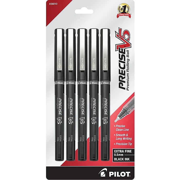 Pilot Precise V5 Rollerball Pens, Extra Fine Point, Black Ink, 5/Pack (26010) 2 Pilot Precise V5 Rollerball Pens, Extra Fine Point, Black Ink, 5/Pack (26010)