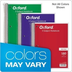 Oxford 5-Subject Notebook, 8" X 10 1/2", Wide Ruled, 180 Sheets, Assorted Colors (65058) 18 Oxford 5-Subject Notebook, 8" X 10 1/2", Wide Ruled, 180 Sheets, Assorted Colors (65058) -Office Supplies Shop sp137856325 sc7
