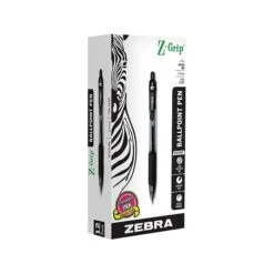 Zebra Z-Grip Retractable Ballpoint Pen, Fine Point, Black Ink, Dozen (23910)