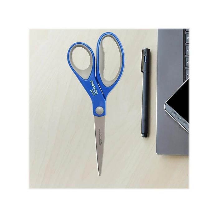 Westcott 8" Stainless Steel Scissors, Pointed Tip, Silver/Blue/Gray (17930) 8 Westcott 8" Stainless Steel Scissors, Pointed Tip, Silver/Blue/Gray (17930) - Image 6