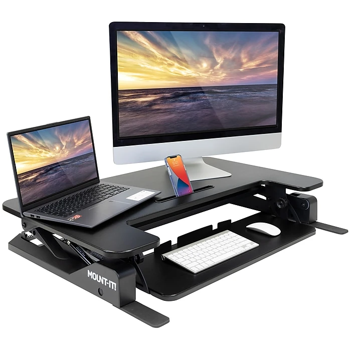 Mount-It! 36"W Standing Desk Converter, Plastic/Steel (MI-7926) 4 Mount-It! 36"W Standing Desk Converter, Plastic/Steel (MI-7926) - Image 2