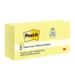 Post-it® Pop-Up Greener Notes, 3" X 3", Canary Yellow, Recycled, 100 Sheets/Pad, 12 Pads/Pack (R330RP-12YW)