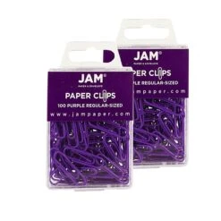 JAM Paper® Colored Standard Paper Clips, Small 1 Inch, Purple Paperclips, 2 Packs Of 100 (2183753a)