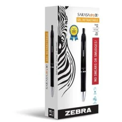 Zebra Sarasa Dry X1 Retractable Gel Pen, Medium Point, Black Ink, 12/Pack (45610)
