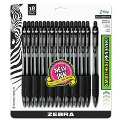 Zebra Z-Grip Retractable Ballpoint Pen, Medium Point, Black Ink, 18/Pack (ZEB22218)