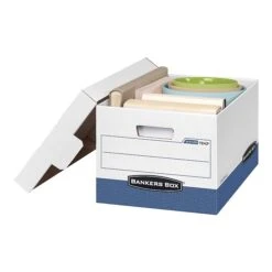 Bankers Box R-Kive® Heavy-Duty FastFold File Storage Boxes, Lift-Off Lid, Letter/Legal Size, White/Blue, 12/Carton (07243) -Office Supplies Shop sp37727030 sc7