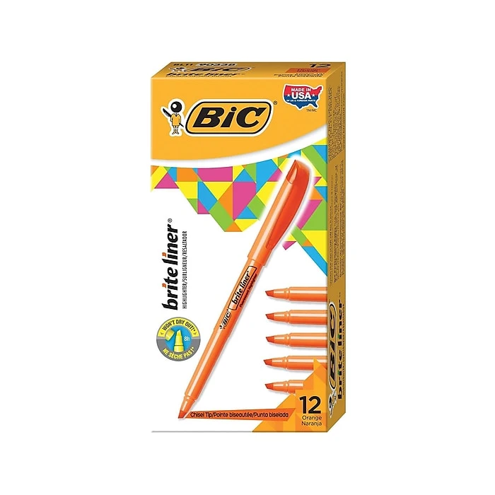 BIC Brite Liner Stick Highlighter, Chisel Tip, Orange, Dozen (90338/BL11OR) 5 BIC Brite Liner Stick Highlighter, Chisel Tip, Orange, Dozen (90338/BL11OR) - Image 3